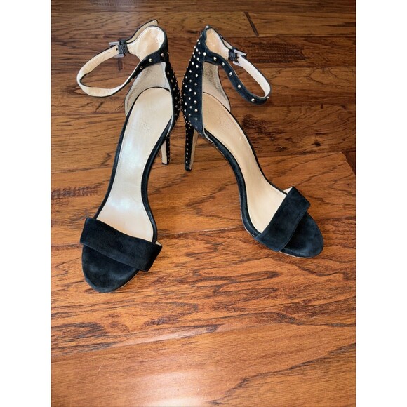 Vince Camuto Fora Heels Black Studs Ankle Strap Leather Peep Toe 9.5 - Picture 1 of 10